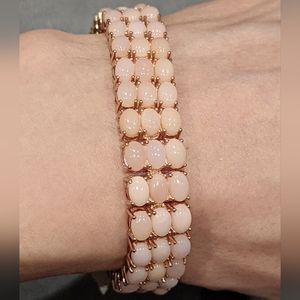 Triple row pink opal tennis bracelet, rose gold plated.
